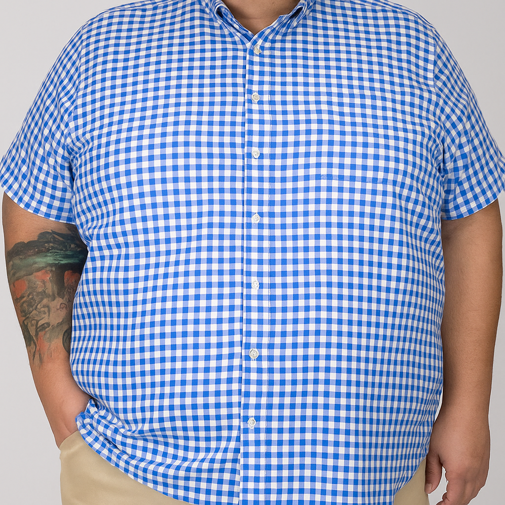 Camisa de Vestir Manga Corta Cuadros Azules Talla Extra 2306021