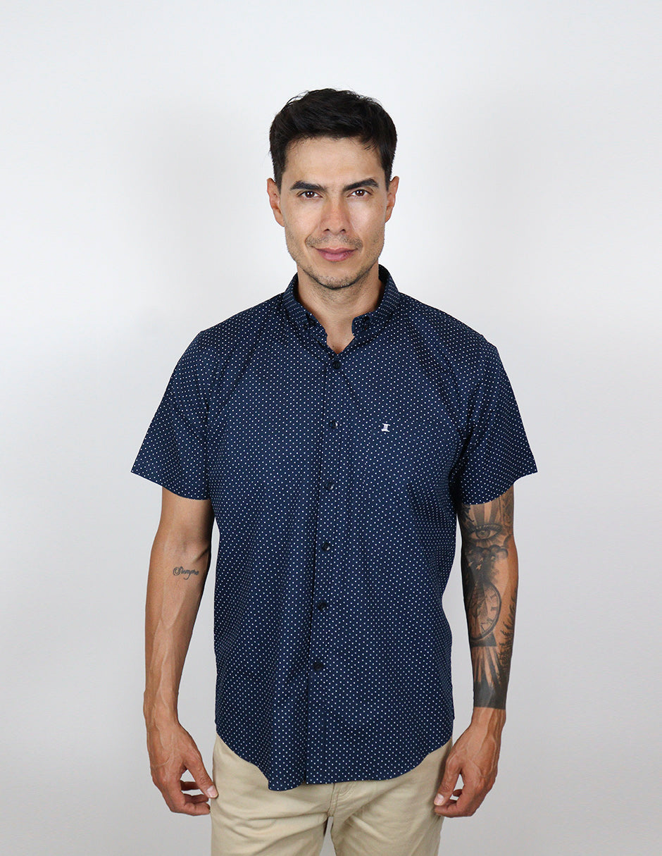 CAMISA MANGA CORTA AZUL ESTAMPADO 100% ALGODÓN REF 2308306 – dioromx
