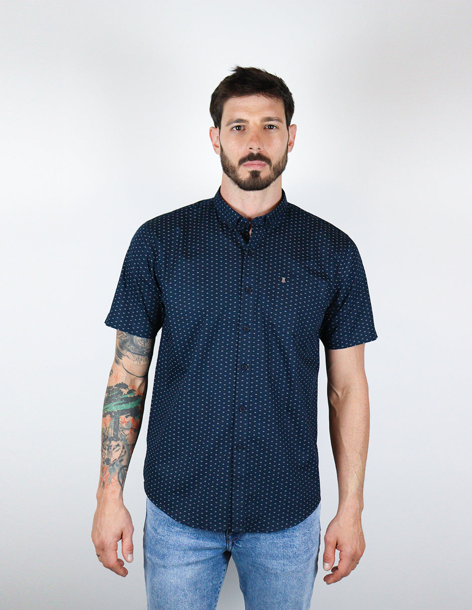 CAMISA MANGA CORTA AZUL ESTAMPADO 100% ALGODÓN REF 2308308 – dioromx