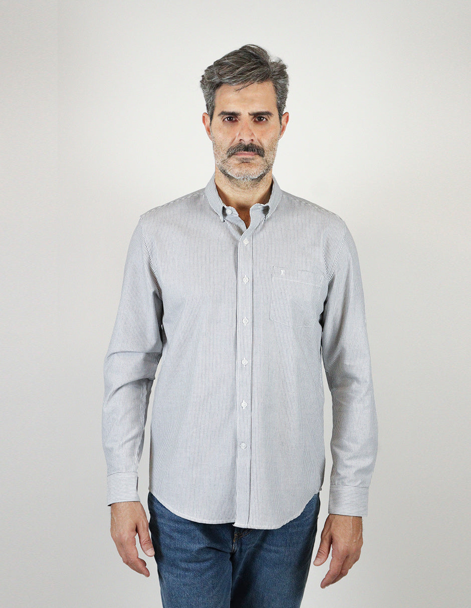 Camisa Gris de Rayas Manga Larga Para Caballero 2311578