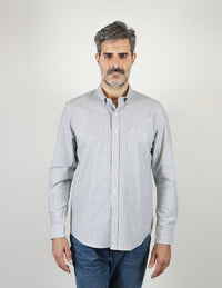 Camisa Gris de Rayas Manga Larga Para Caballero 2311578