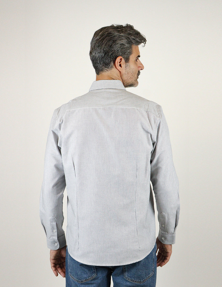 Camisa Gris de Rayas Manga Larga Para Caballero 2311578