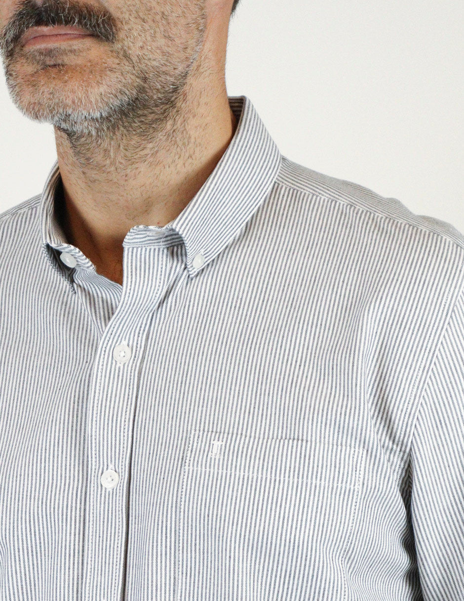 Camisa Gris de Rayas Manga Larga Para Caballero 2311578