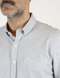 Camisa Gris de Rayas Manga Larga Para Caballero 2311578