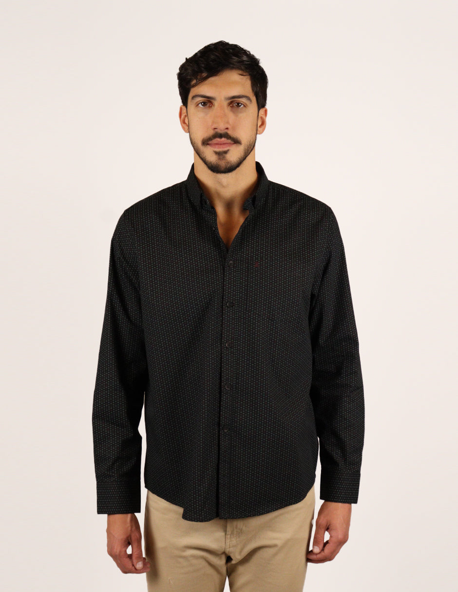 Camisa 100% Algodón Manga Larga Negra con Estampado 2311582