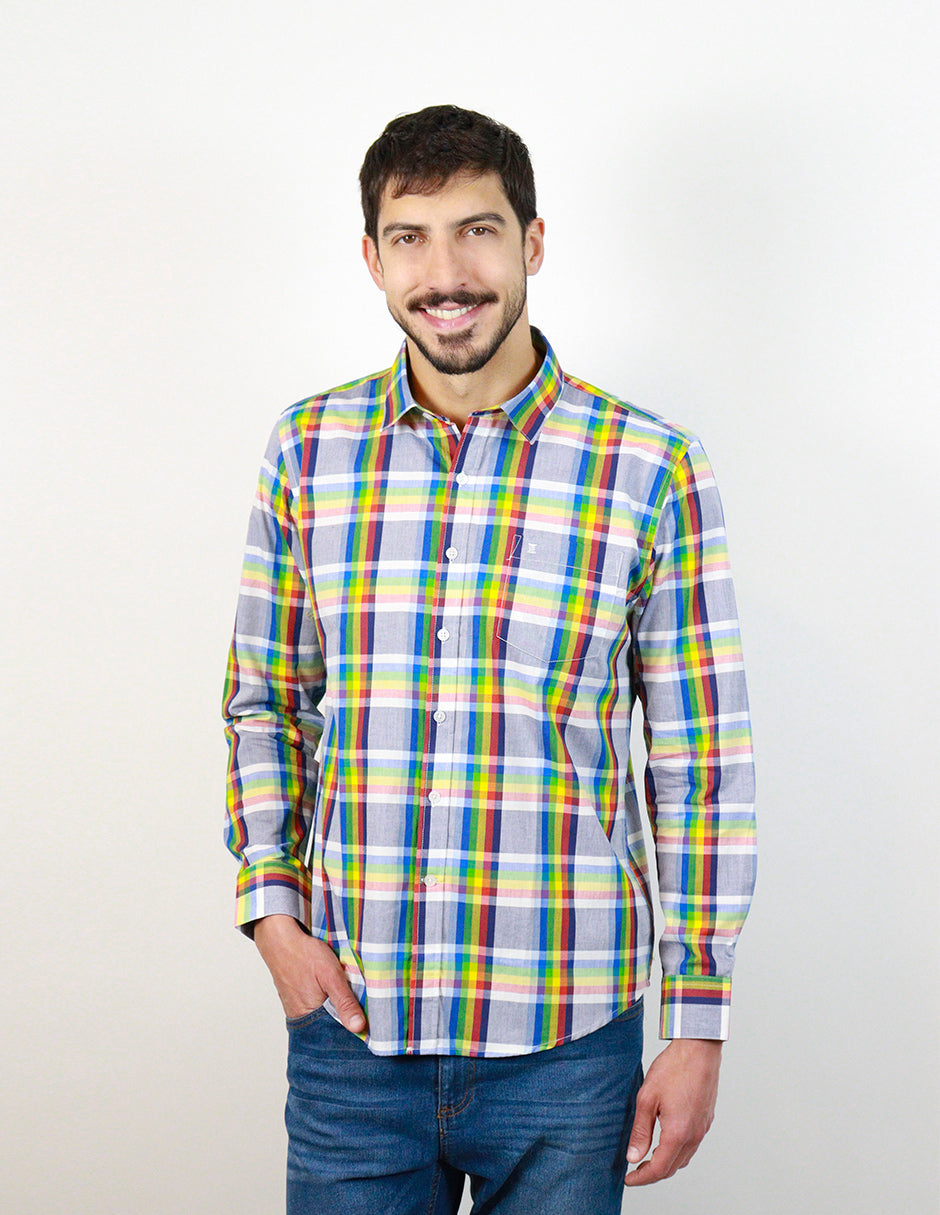 Camisa Manga Larga 100% Algodón Estilo Cuadros Multicolor 2312616