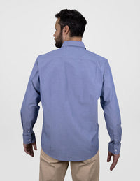 Camisa Lisa Azul Manga Larga de Algodón Para Caballero 2406057