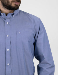 Camisa Lisa Azul Manga Larga de Algodón Para Caballero 2406057