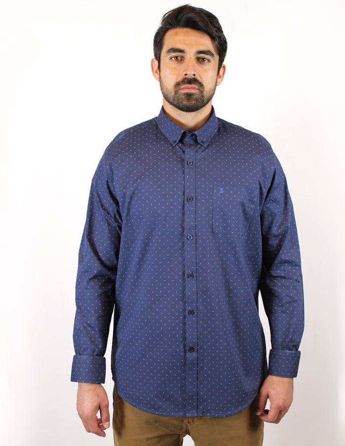 CAMISA MANGA LARGA ESTAMPADO AZUL 100% ALGODON TALLA REGULAR REF 2012257 X