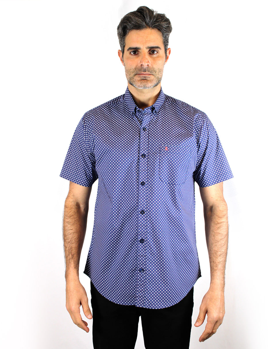 CAMISA MANGA CORTA AZUL ESTAMPADO 100% ALGODÓN REF 2012269 X