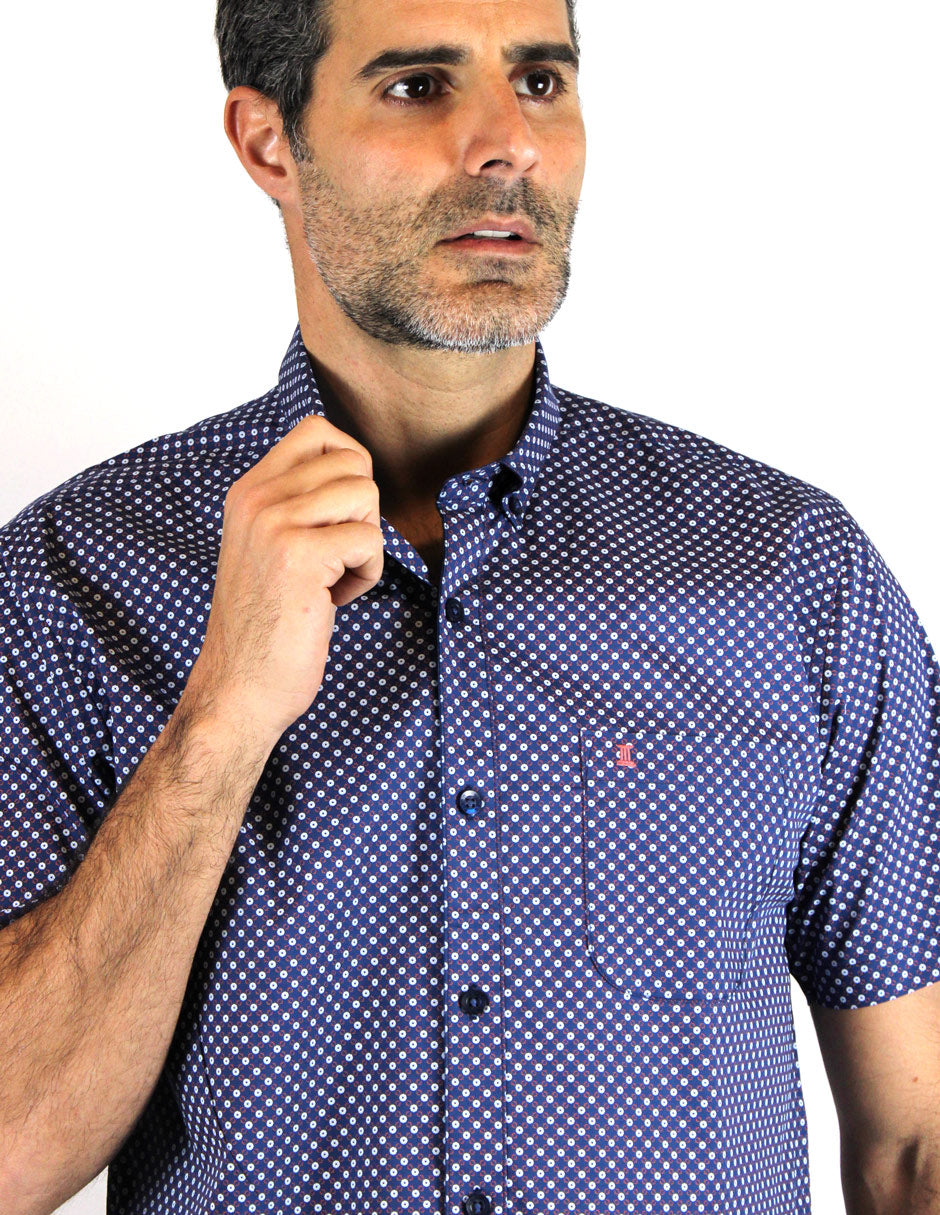 CAMISA MANGA CORTA AZUL ESTAMPADO 100% ALGODÓN REF 2012269 X