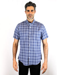 CAMISA MANGA CORTA AZUL CUADROS 100% ALGODÓN  REF 2012276 X