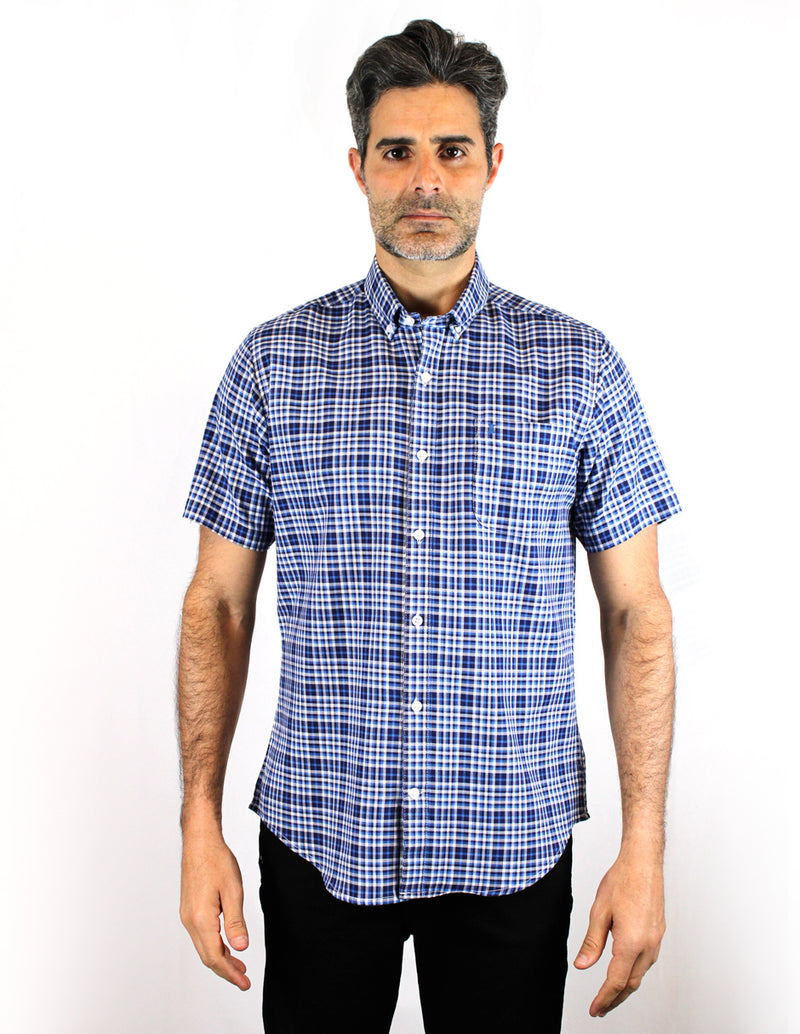 CAMISA MANGA CORTA AZUL CUADROS 100% ALGODÓN  REF 2012276 X