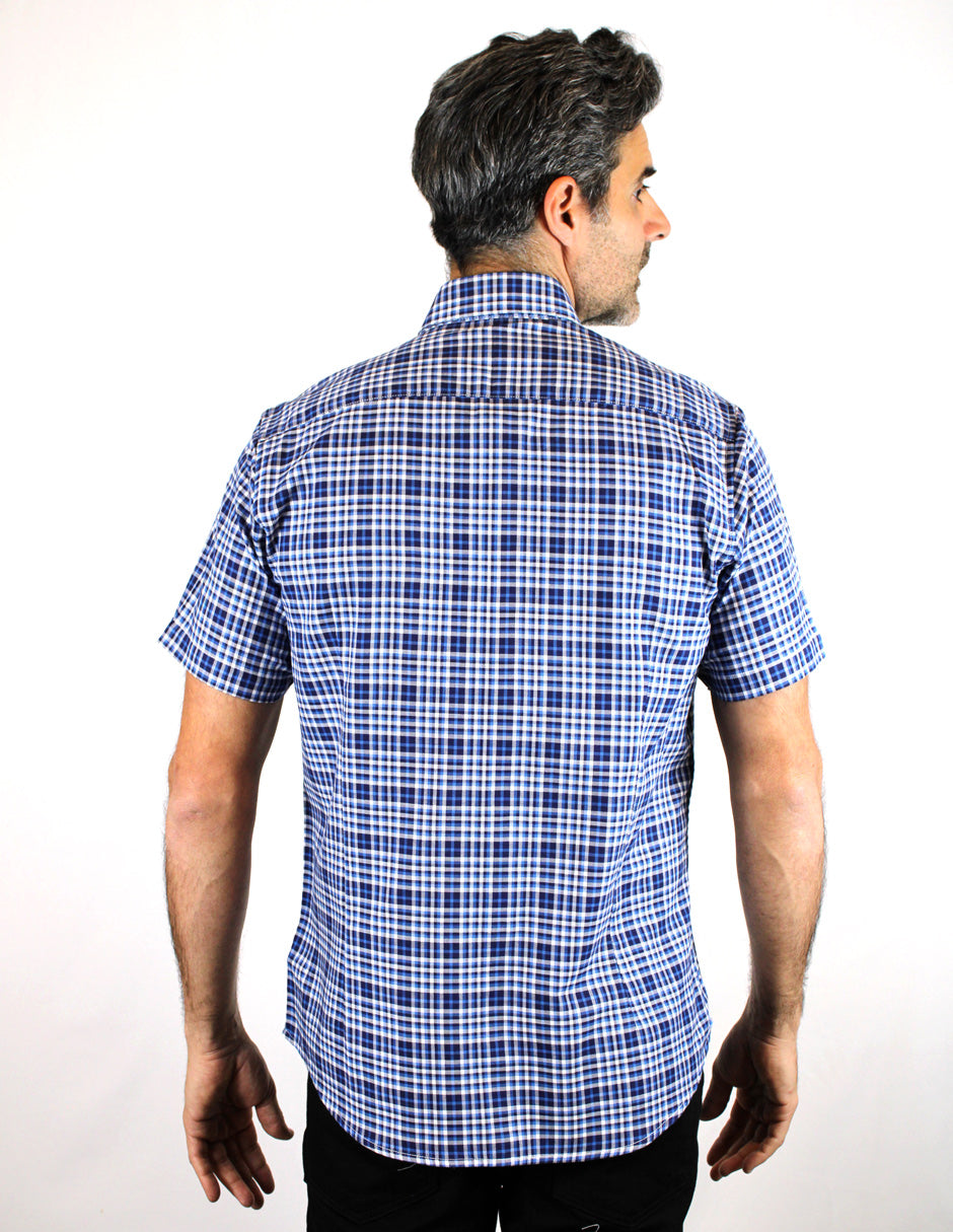 CAMISA MANGA CORTA AZUL CUADROS 100% ALGODÓN  REF 2012276 X