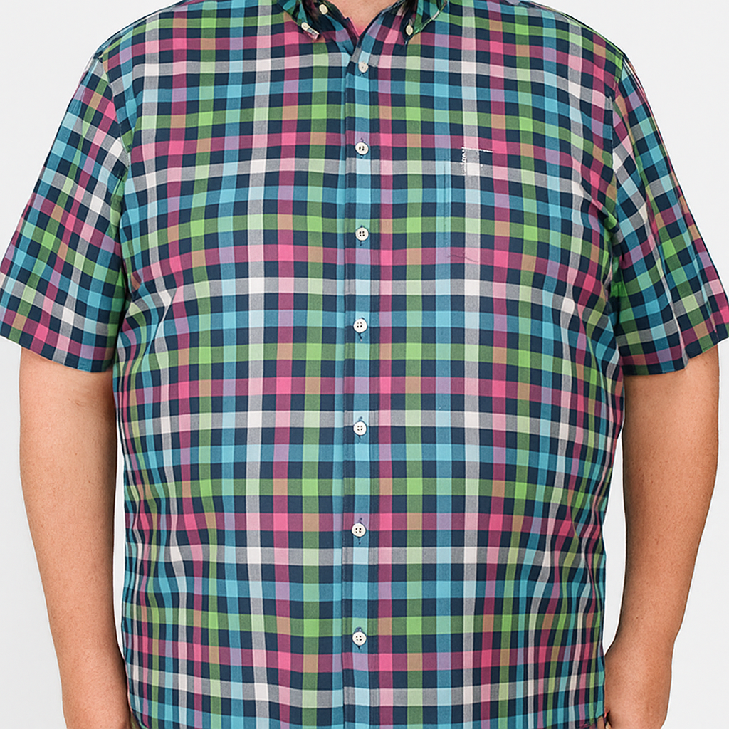 CAMISA MANGA CORTA CUADROS MULTICOLOR 100% ALGODÓN  REF 2217006 E