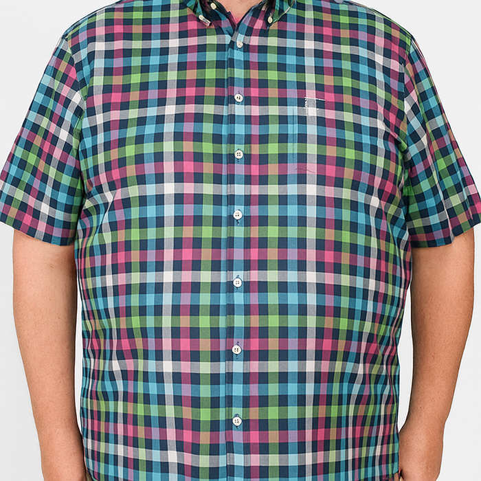 CAMISA MANGA CORTA CUADROS MULTICOLOR 100% ALGODÓN  REF 2217006 E