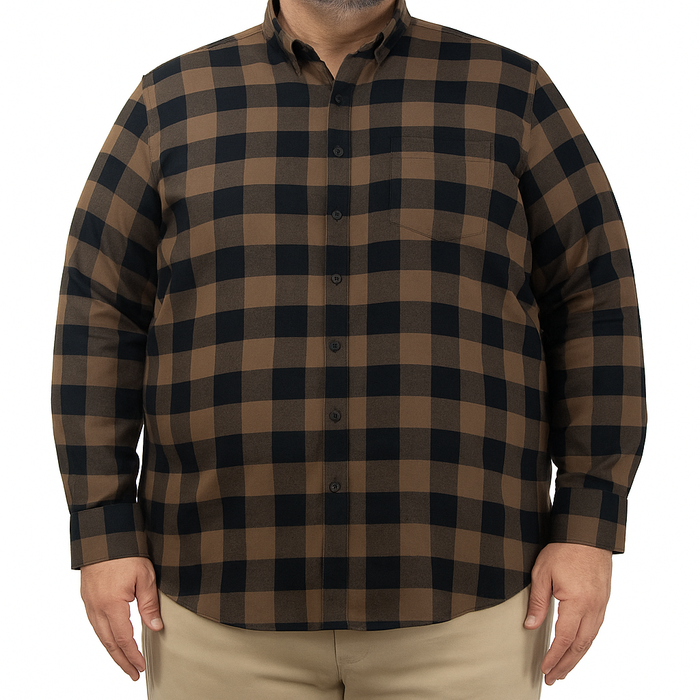 Camisa de Franela de Cuadros Café con Manga Larga Talla Extra 2410257