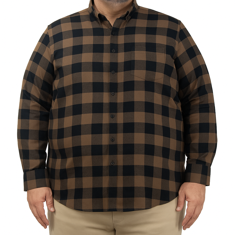 Camisa de Franela de Cuadros Café con Manga Larga Talla Extra 2410257