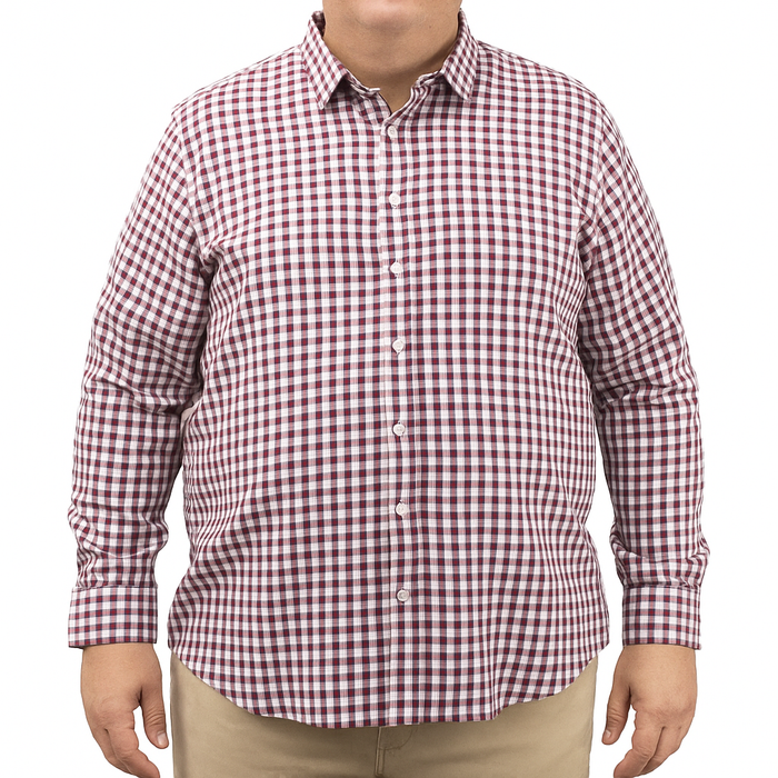 Camisa de Manga Larga Cuadros Vino 100% Algodón 2312626 Talla Extra
