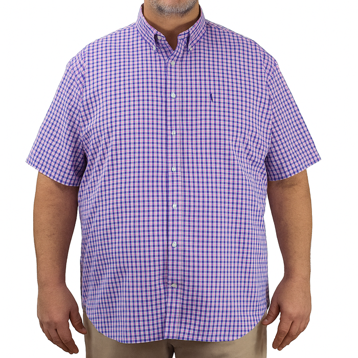 Camisa Rosa de Cuadros con Manga Corta 100% Algodón Talla Extra 2502019
