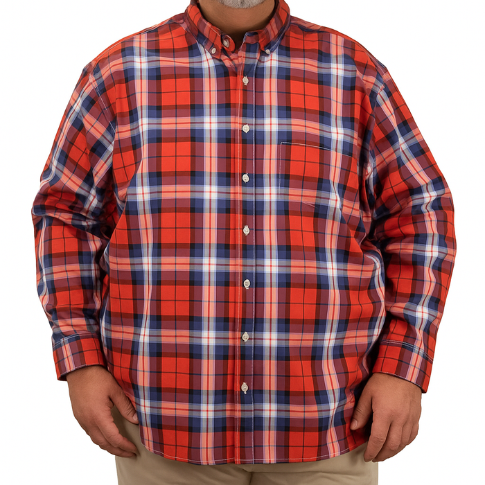 Camisa Naranja de Cuadros con Manga Larga 100% Algodón Talla Extra 2309053