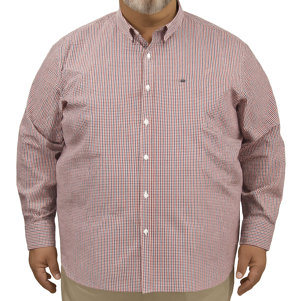 Camisa de Cuadros Roja con Manga Larga 100% Algodón Talla Extra 2307034