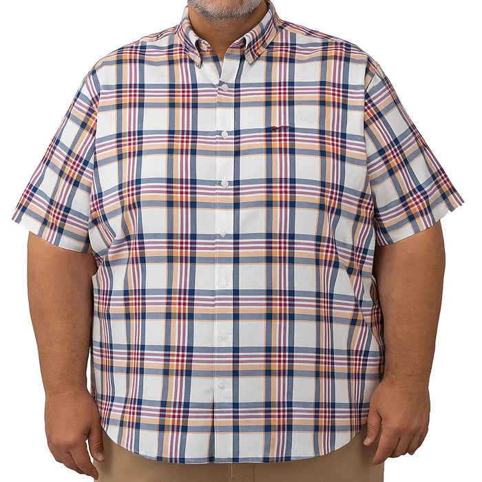 Camisa de Cuadros Café con Manga Corta 100% Algodón Talla Extra 2306024