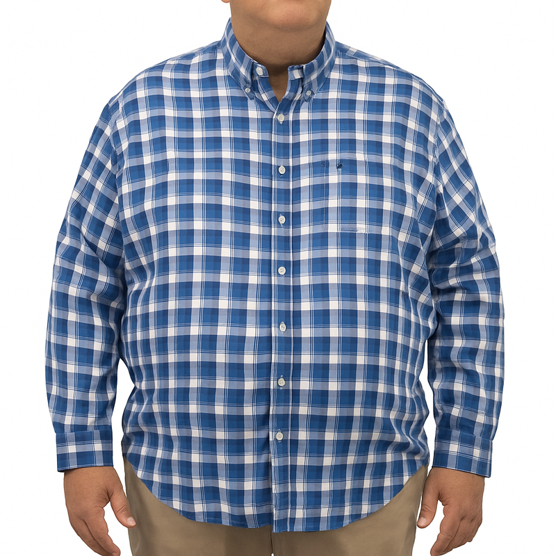 Camisa de Cuadros Azul con Manga Larga 100% Algodón Talla Extra 2307029