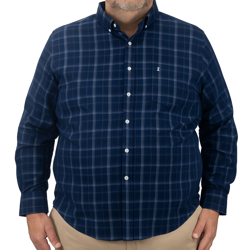 Camisa de Pana de Cuadros Azul con Manga Larga 100% Algodón Talla Extra 2410249