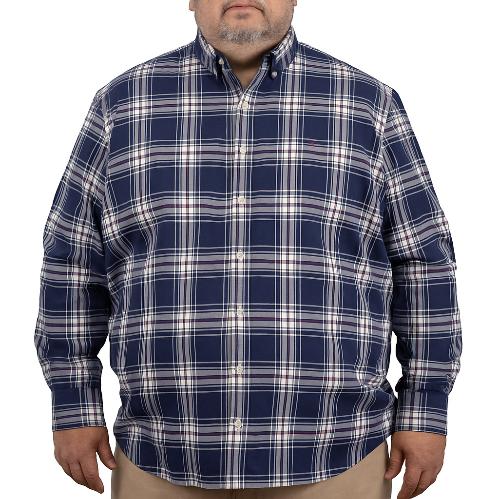 Camisa de Manga Corta Cuadros Azul Marino Talla Extra 2308044