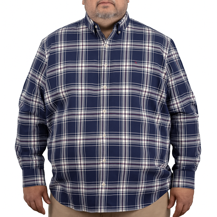 Camisa de Manga Corta Cuadros Azul Marino Talla Extra 2308044