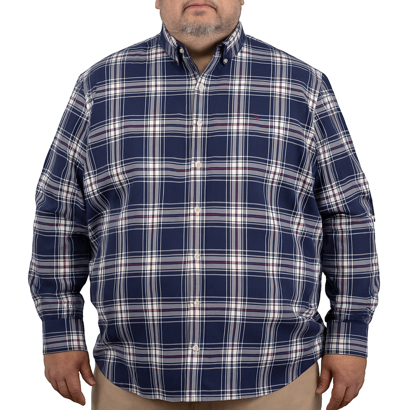 Camisa de Manga Corta Cuadros Azul Marino Talla Extra 2308044