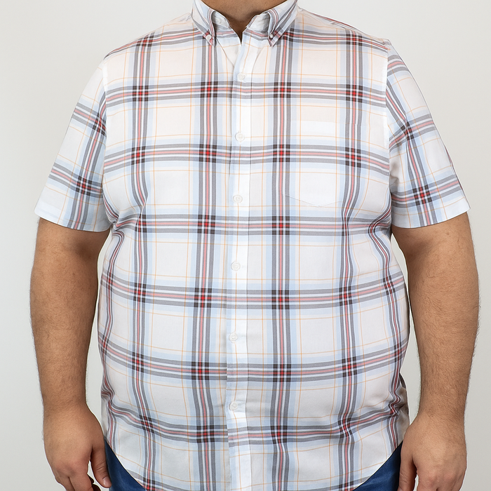Camisa de Manga Corta 100% Algodón Cuadros Blanca Tallas Extras 2304105