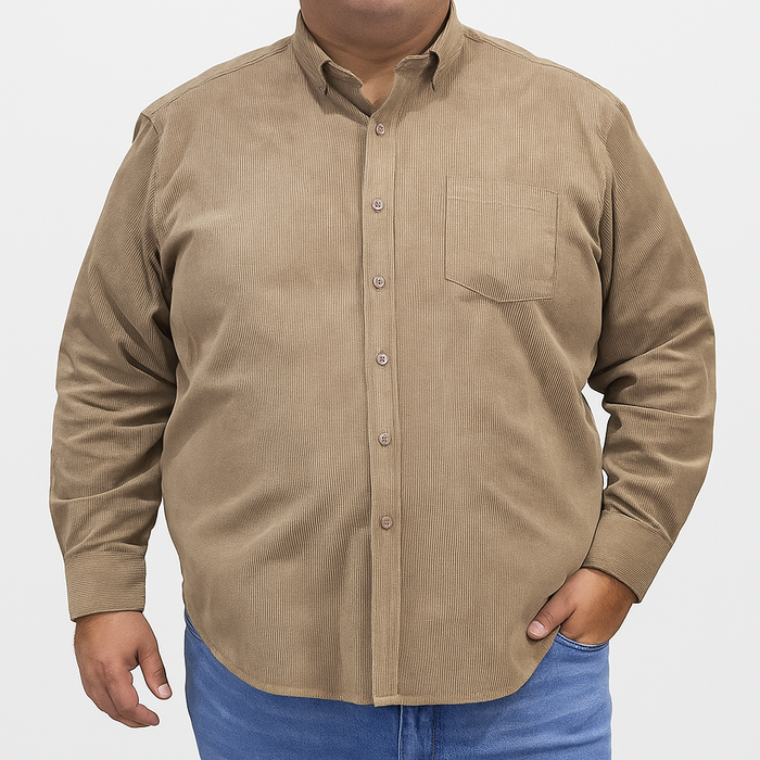 Camisa de Pana Manga Larga Beige Para Caballero Tallas Extras 2410235