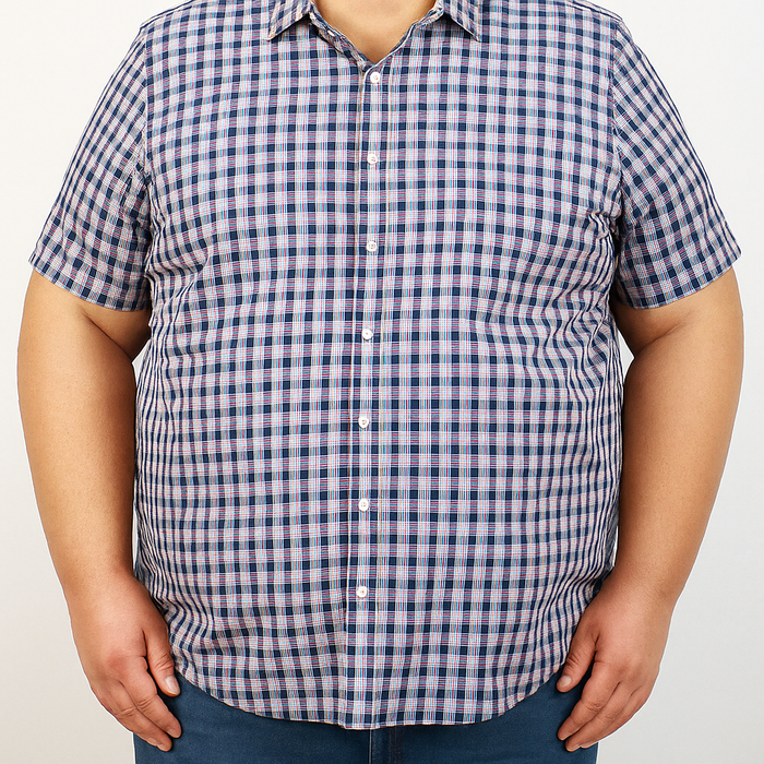 Camisa Manga Corta 100% Algodón Azul con Estilo Cuadros Talla Extra 2310481