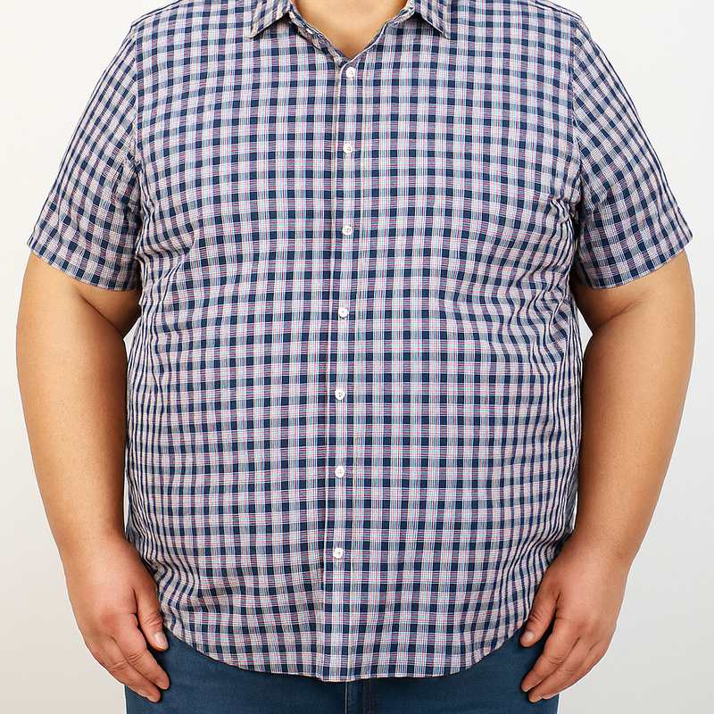 Camisa Manga Corta 100% Algodón Azul con Estilo Cuadros Talla Extra 2310481