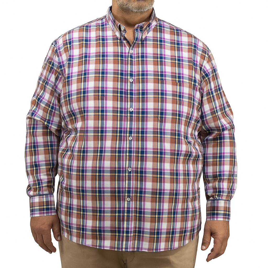 Camisa de Cuadros Morada con Manga Larga 100% Algodón Talla Extra 2305131