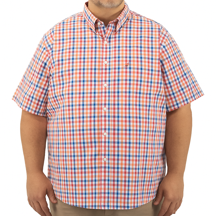 Camisa Naranja de Cuadros con Manga Corta 100% Algodón Talla Extra 2305164