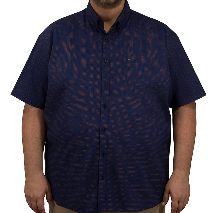 Camisa Azul con Estampado de Manga Corta 100% Algodón Talla Extra 2502018