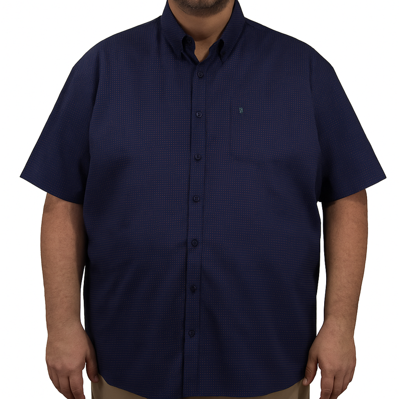 Camisa Azul con Estampado de Manga Corta 100% Algodón Talla Extra 2502018