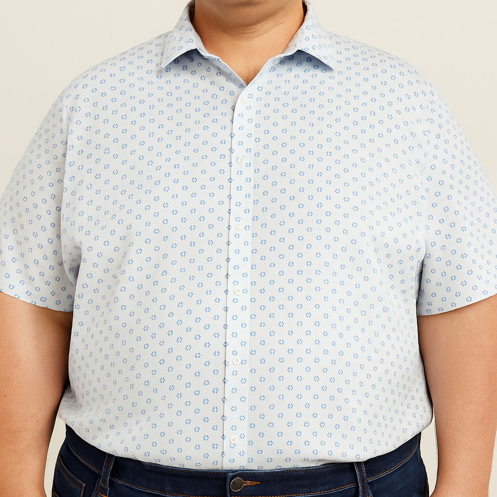 Camisa Blanca con Estampado de Manga Corta 100% Algodón Talla Extra 2504032