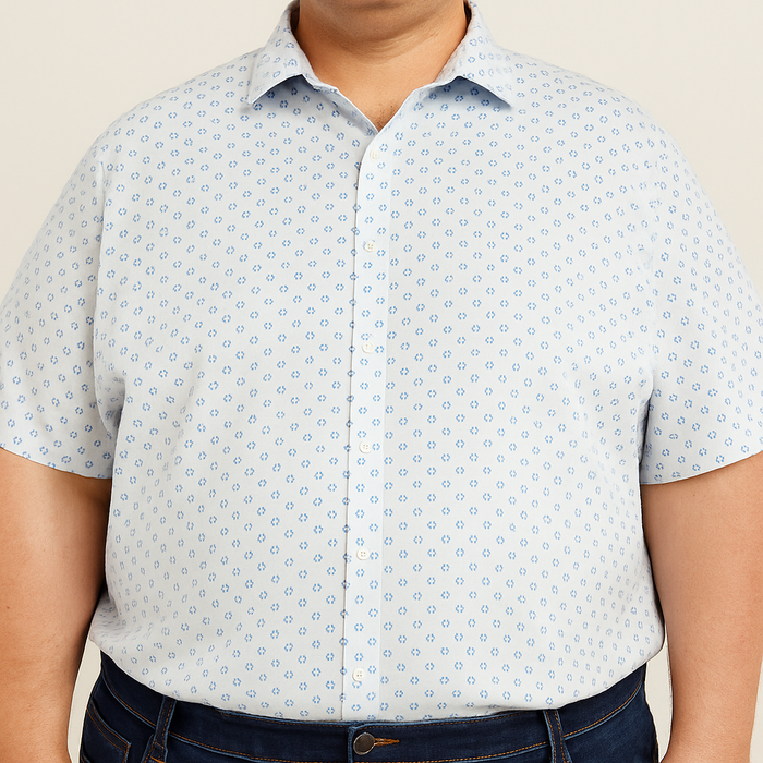 Camisa Blanca con Estampado de Manga Corta 100% Algodón Talla Extra 2504032