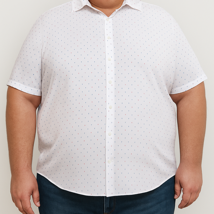Camisa Blanca con Estampado de Manga Corta 100% Algodón Talla Extra 2311600