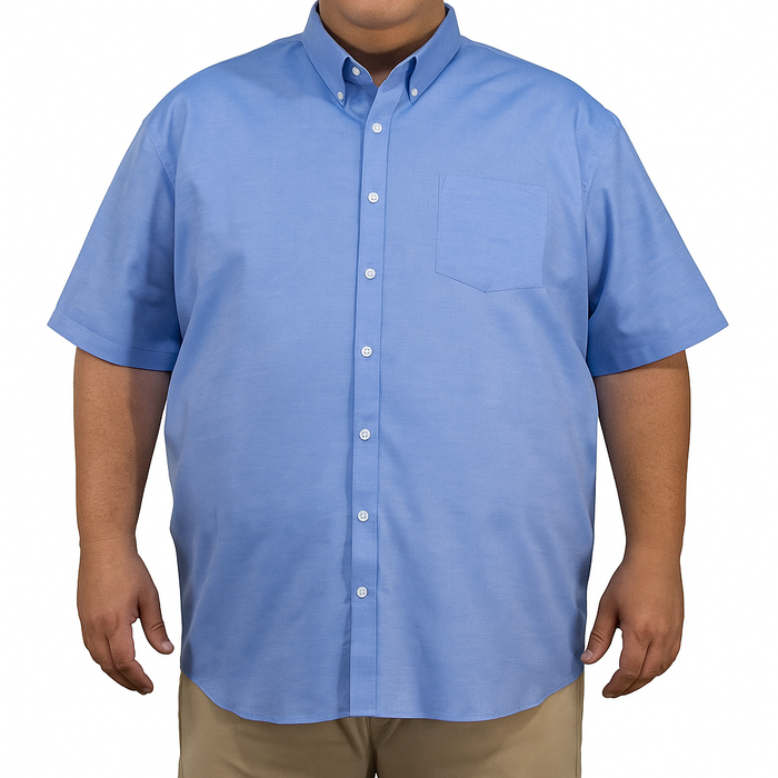 Camisa Azul Lisa con Manga Corta 100% Algodón 2505043 Talla Extra