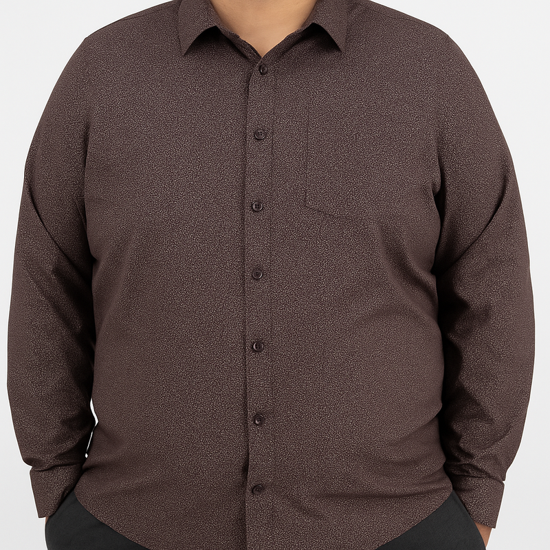 Camisa Café con Estampado de Manga Larga 100% Algodón Talla Extra 2504030