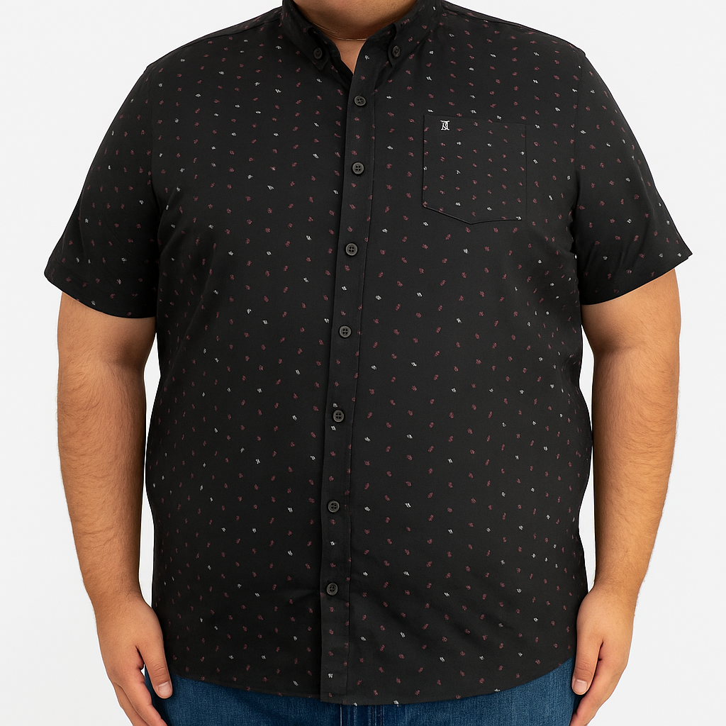 Camisa Negra con Estampado de Manga Larga 100% Algodón Talla Extra 2308043