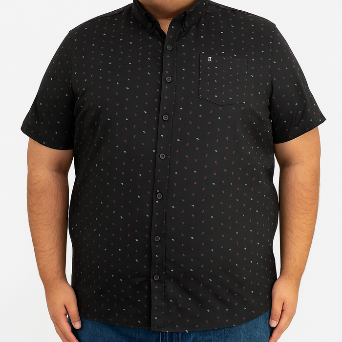 Camisa Negra con Estampado de Manga Larga 100% Algodón Talla Extra 2308043