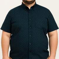 Camisa Azul con Estampado de Manga Corta 100% Algodón Talla Extra 2504033