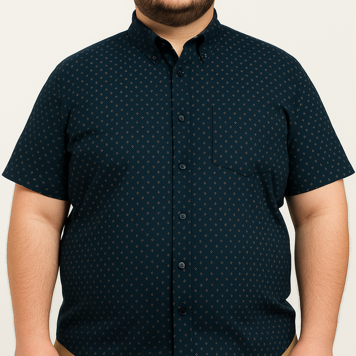 Camisa Azul con Estampado de Manga Corta 100% Algodón Talla Extra 2504033