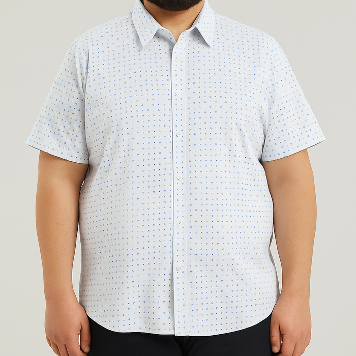 Camisa Blanca con Estampado de Manga Corta 100% Algodón 2309054 Talla Extra